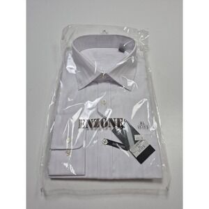 Enzone Dress Shirt Mens 17.5 XL White Herringbone Twill Easy Care Long Sleeve